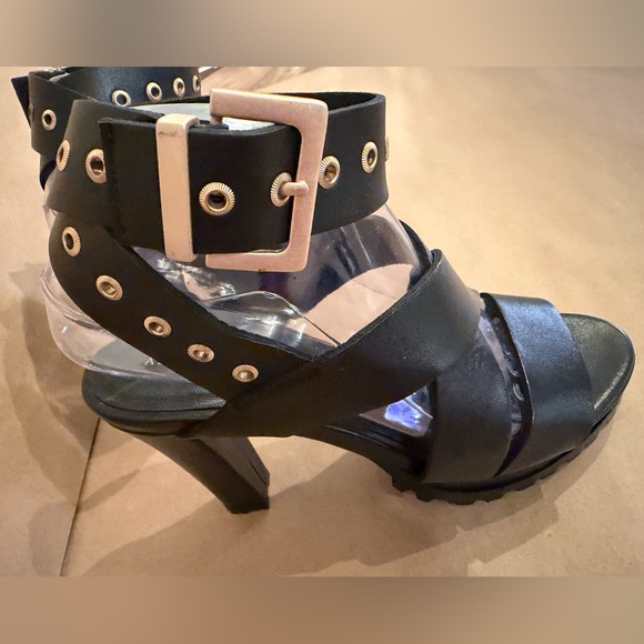 All Saints Sienna Pointed Toe Black Leather High Heel Sandals - size 37 / 7 US - Picture 4 of 12